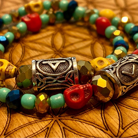 Handmade Mayan Runes matching bracelet set - Picture 4 of 6